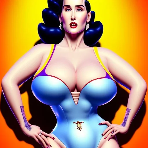 fullbody portrait of voluptuous atletic beautiful young Dita Von Teese in swinsuit Diego Velázquez style