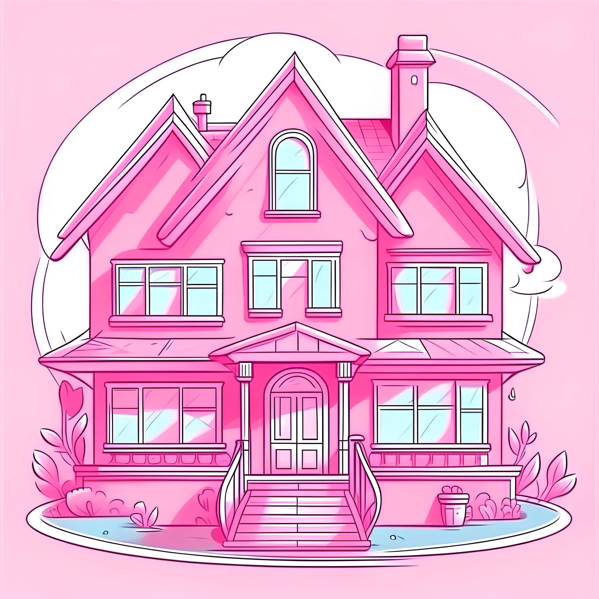 cartoon house draw pink