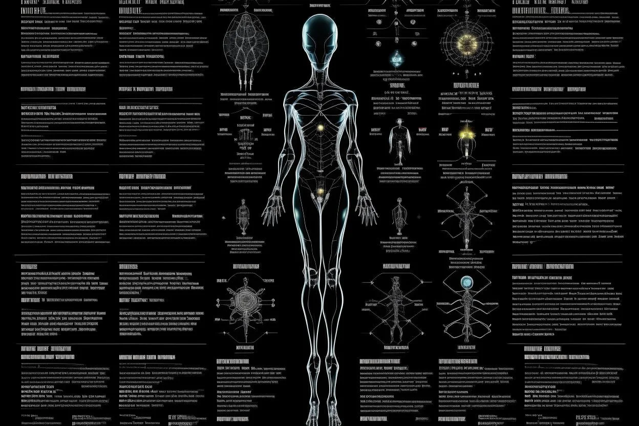 infographic about humans beings, made by alien, black grainy background, strange gliphs, few text with big characters