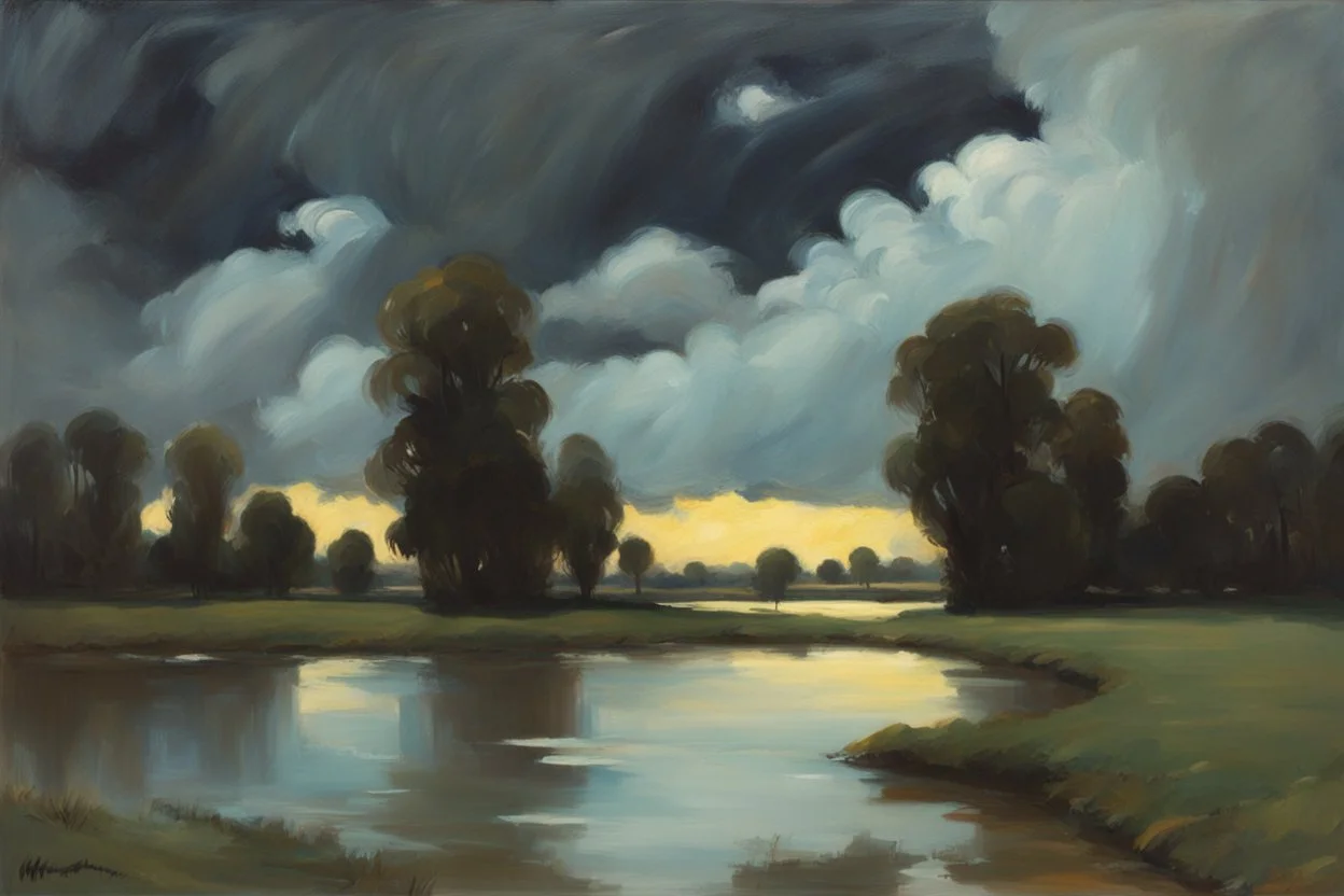 Trees, night, clouds, 2000's sci-fi movies influence, alfred munnings impressionism painting