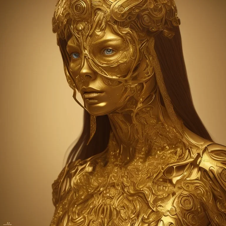 Úrsula Corberó, highly realistic, highly detailed, golden statue