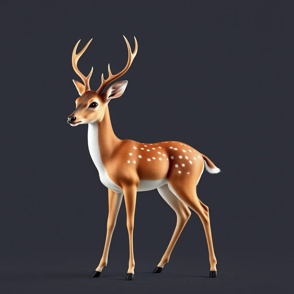 full body of adult white tail deer, proud, heroic, chest out, tail upward, on flat background, in the style of 'My Little Pony' and adult Bambi, fantastic lighting,