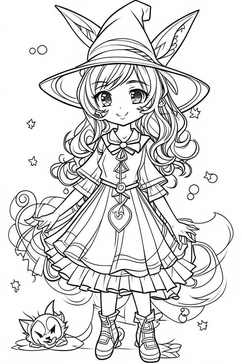 outline art for cute Halloween coloring pages with witch, white background, Sketch style, full body, only use outline, Mandala style, clean line art, white background, no shadows and clear and well outlined