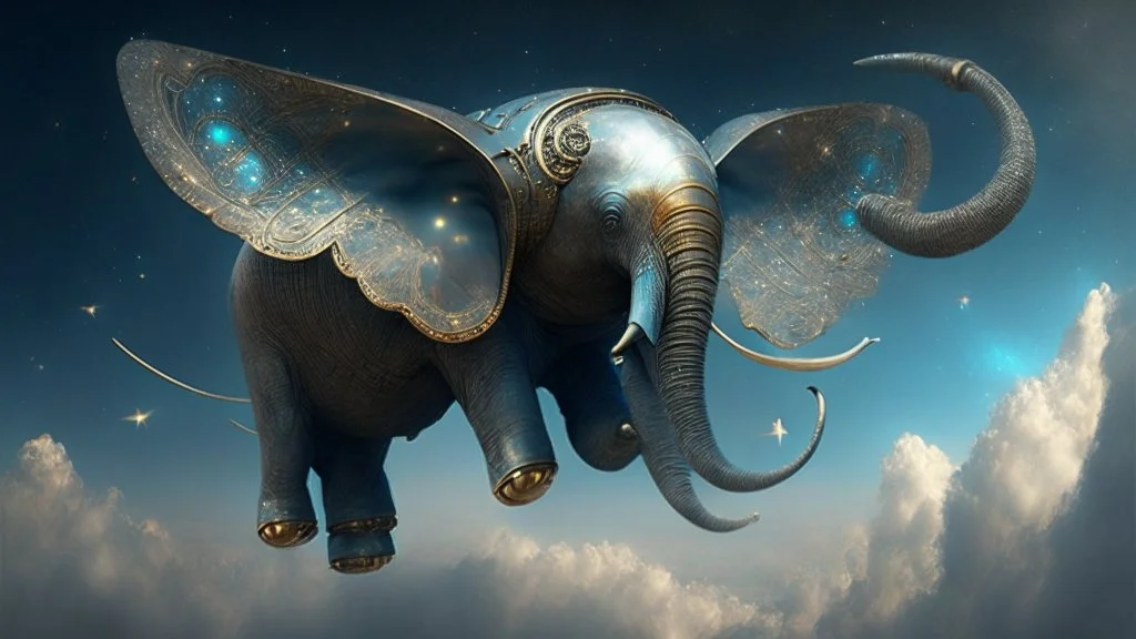 a flying metal elephant of the universe