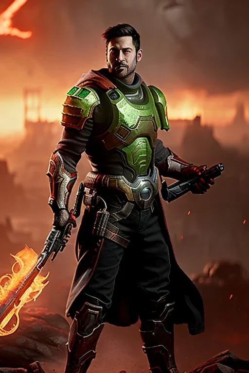 1boy, A new Doom Eternal character, Male, Wielding a Gun, Splash Art, Riot Games Entertainment, boka, 8k