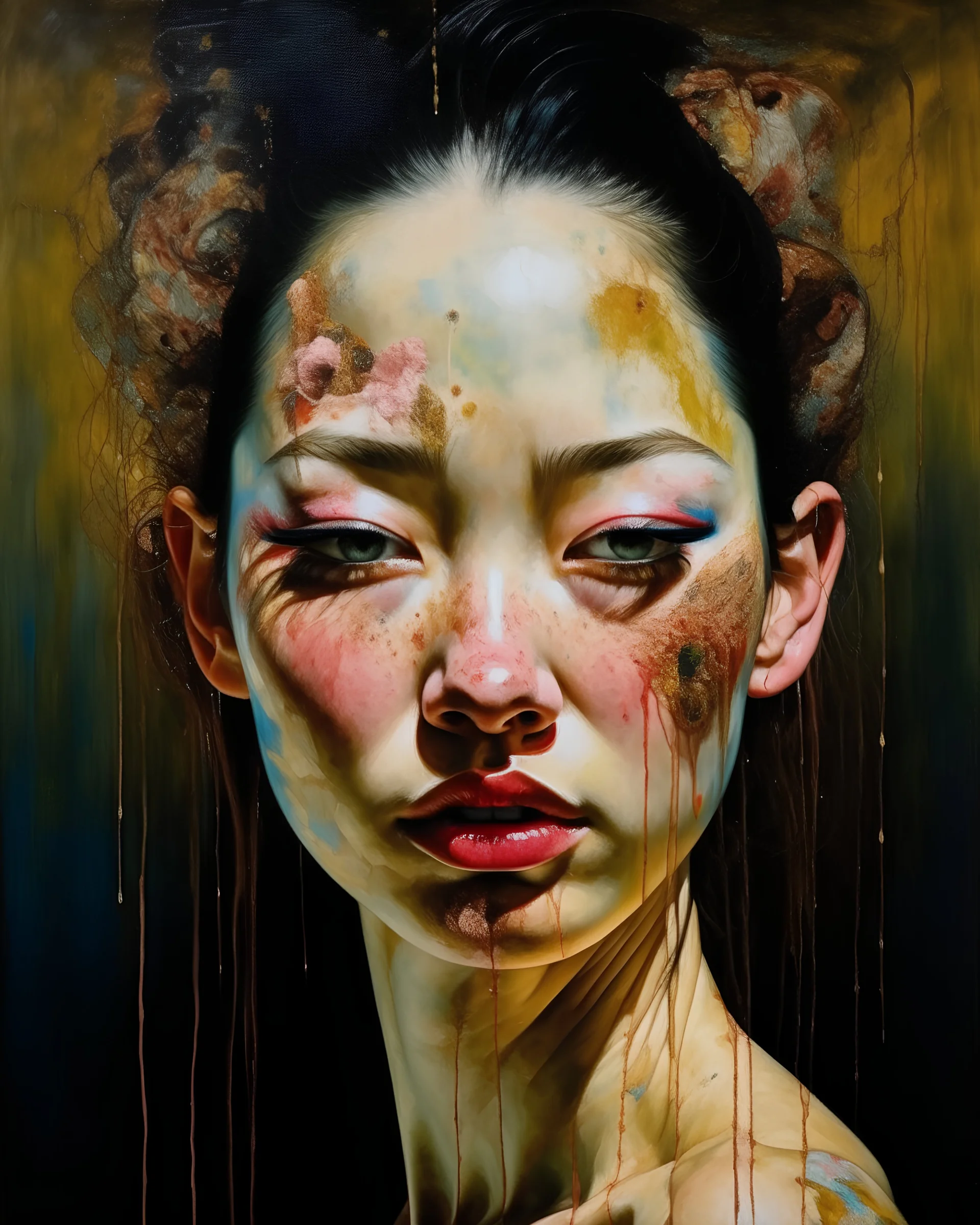 There is ugliness in beauty, but there is also beauty in ugliness. in the style of adrian ghenie, esao andrews, jenny saville, edward hopper, surrealism, dark art by james jean, takato yamamoto, inkpunk minimalism