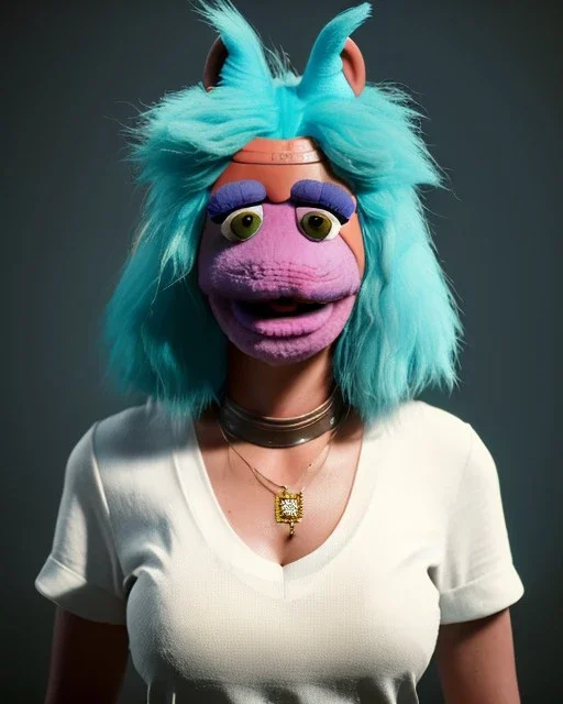 Waist up Portrait, hybrid character, waitress woman with monster muppet mask that covers her entire head, retro style, Sesame Street style, smooth, unreal engine 5, god lights, ray tracing, RTX, lumen lighting, ultra detail, volumetric lighting, 3d.