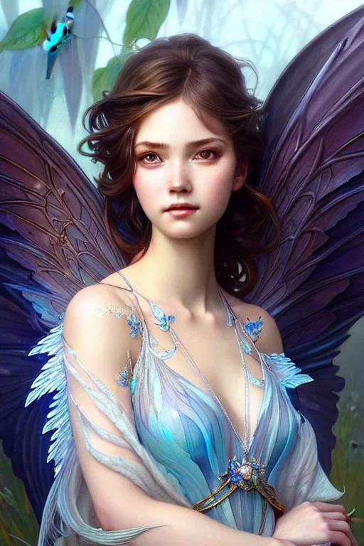 portrait of a water fairy, watery wings, highly detailed, detailed face, smooth, sharp focus, chiaroscuro, digital painting, rossdraws, artgerm and greg rutkowski and alphonse mucha