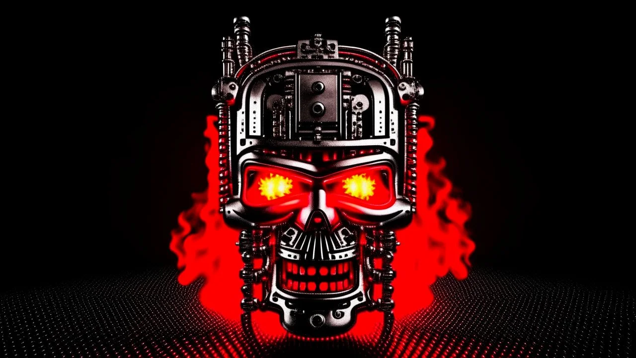 Logo emission radio metal terminator firestarter. Flammes en fond de decor. 4k full realism, ultra details, lumieres maximum.