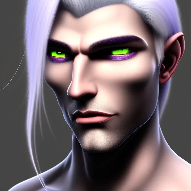 Dark Elf Male White Hair Lavender Eyes