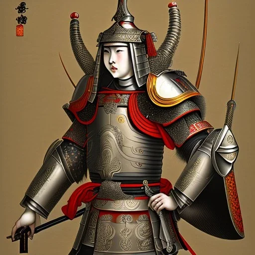 Ukiyo-e Style , Male Samuri in armour