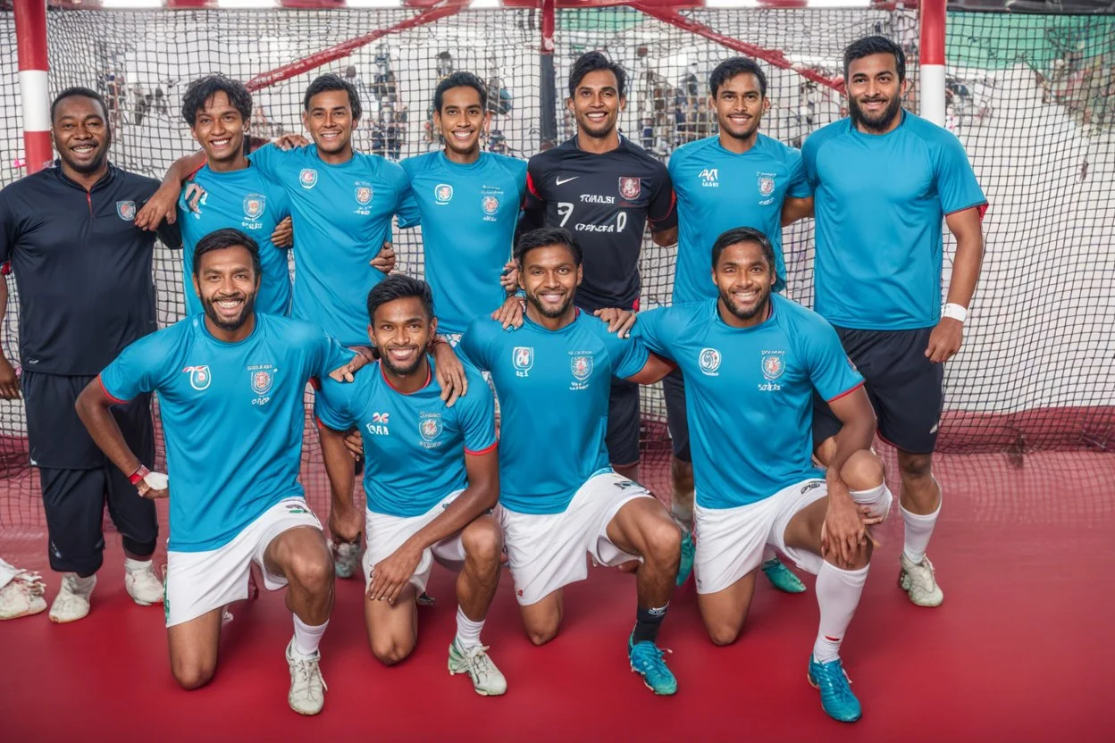 bangladesh football team, Filmado em Canon EOS R5, lente 50mm, profundidade de campo, velocidade do obturador 1/1000, f/2.8, balanço de branco, 6000k. Alta resolução, detalhes realistas, efeito HDR, grão de filme, 4K. –ar 16:10 –s 700 –q 5