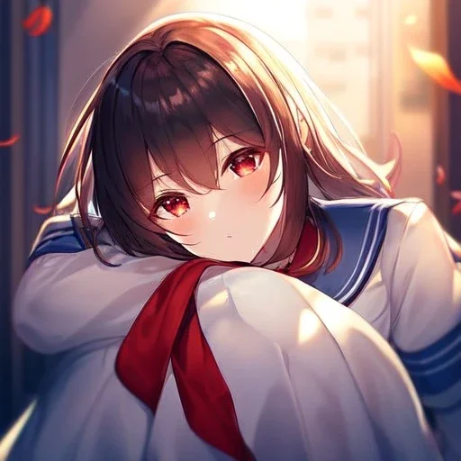 Clear Focus, High resolution, glowing red eyes, hugging a girl, wearing a sailor uniform,