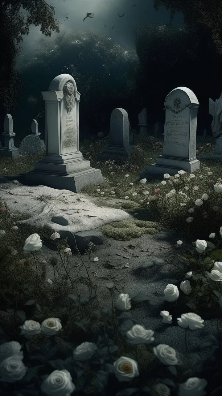 Bosch nightmares paining style Title:a grave yard white stone written on it a dry dark color flowers 8k artistic photography, photorealistic concept art, soft natural volumetric cinematic perfect light, chiaroscuro, award-winning photograph, masterpiece, oil on canvas, Raphael, Caravaggio, Greg Rutkowski, people, beksinski, Giger