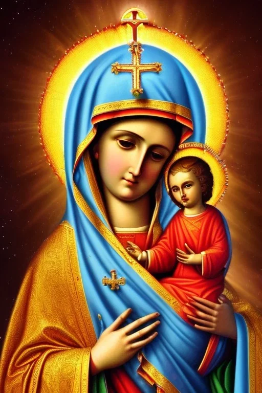 The Virgin Mary holds Christ in her arms, psychedelic, horor, photorealistic illustration, 8k