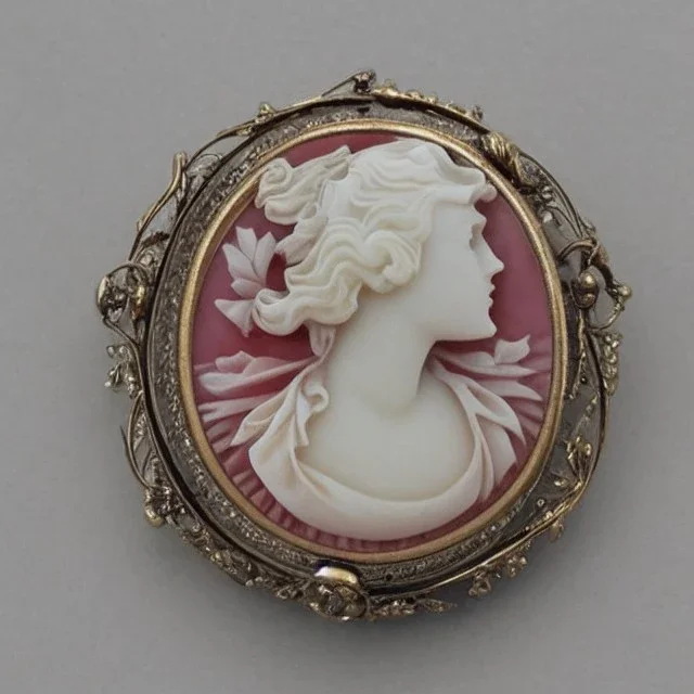 beautiful decorative cameo brooch with a kingfisher, decorative design, classical ornament, bilateral symmetry, highly detailed etching, marble carving