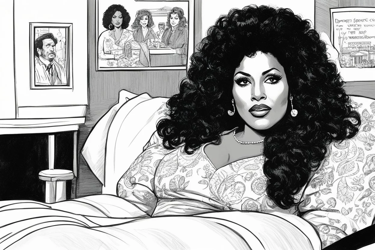 an illustration for the comic "Danger in the bedroom: Pam Grier is Coffy" by Hugo Pratt and Rubén Pellejero