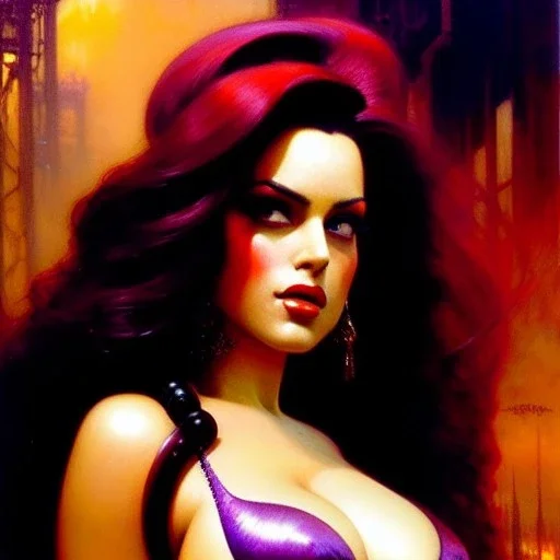 portrait beautiful face jessica rabbit, busty,ancient metal armor balanciaga fashion clothe painting by gaston bussiere, greg rutkowski, yoji shinkawa, yoshitaka amano, tsutomu nihei, donato giancola, tim hildebrandt, oil on canvas, cinematic composition, extreme detail,fit full head inside picture,16k