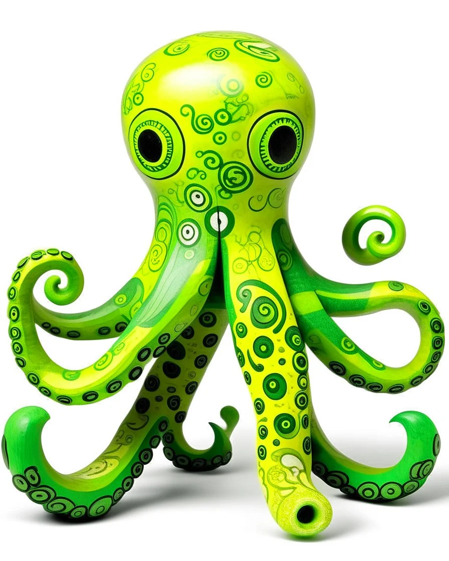 A lime green poison elemental octopus designed in African masks painted by Paul Klee