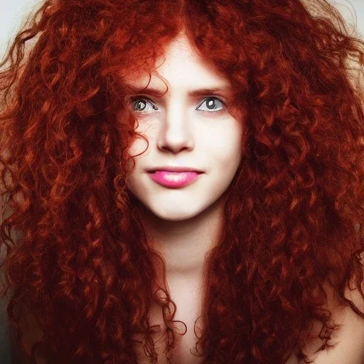 Woman with red curly hair and brown eyes