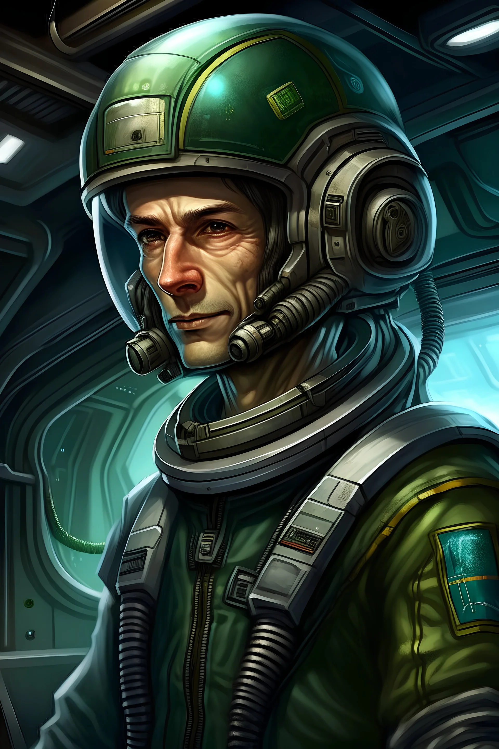 A heroic portrait of an alien zoallan space engineer from the board game Battlestations