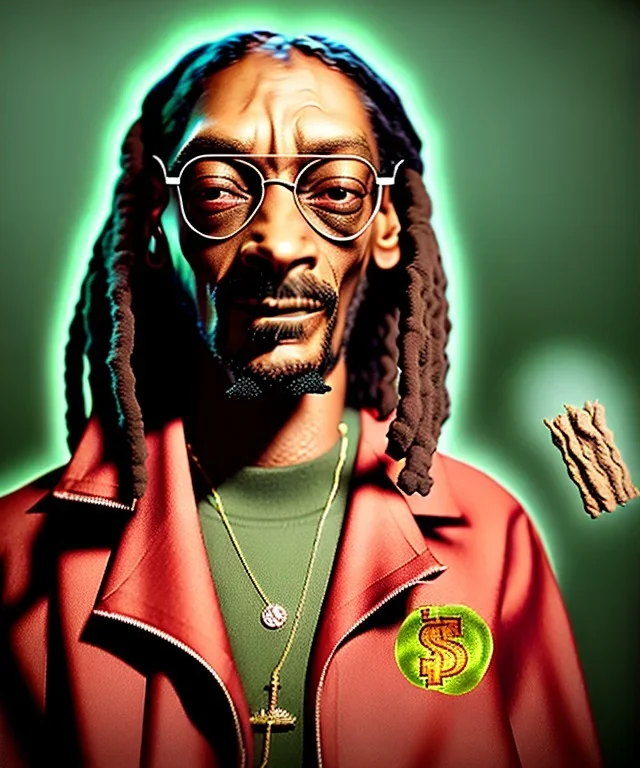 Snoop Dogg, burning cigar with dollars, jungle background, hyper realistic