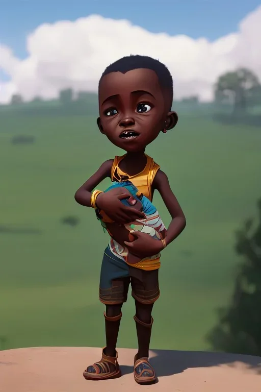 african baby inside egg, 3d, village, robot, 8k quality