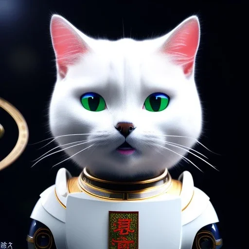 beautiful smooth realistic Japanese samurai cat robot body, run on dark cosmos background, cat aye, extremely sharp detail, finely tuned detail, ultra high definition, 8 k, unreal engine 5, ultra sharp focus, accurate sword wings,