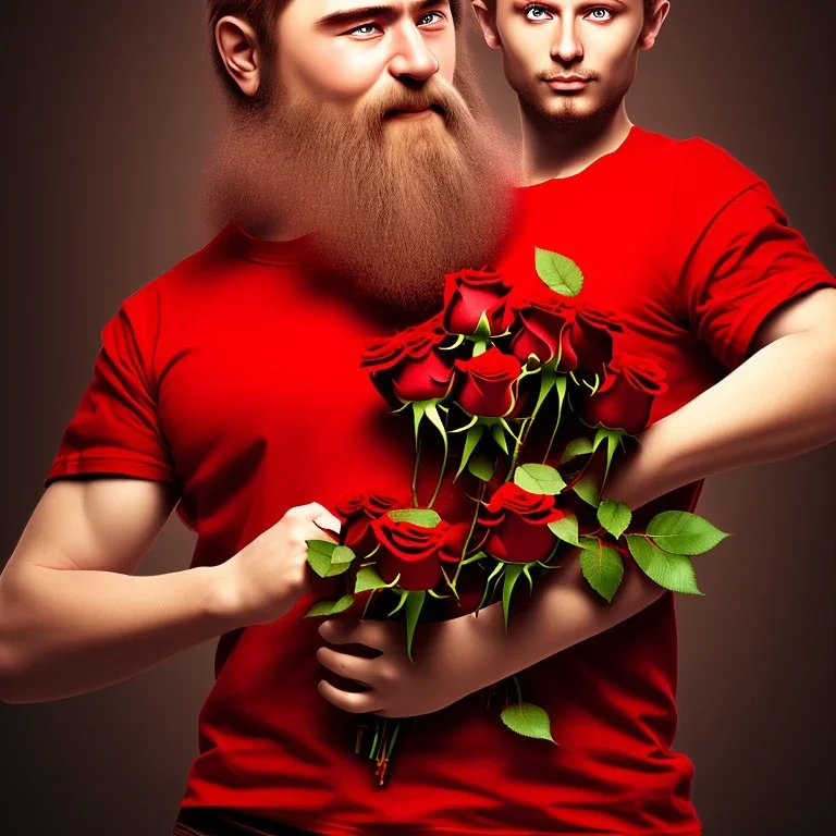 Photo nain amoureux en slip rouge tient un bouquet de roses en main 4k