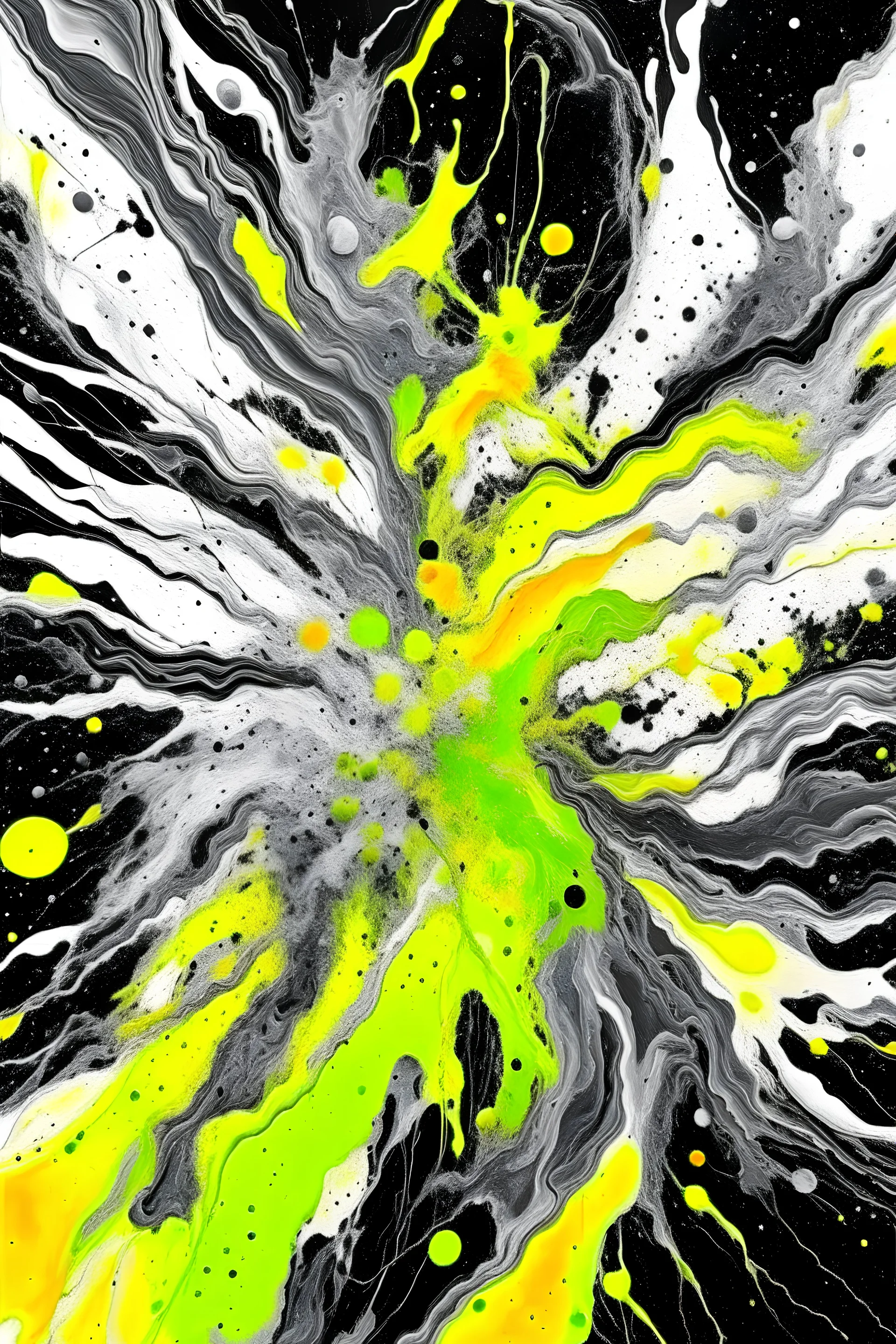 yellow, black, white and dark gray crazy abstract art glowing NO GREEN