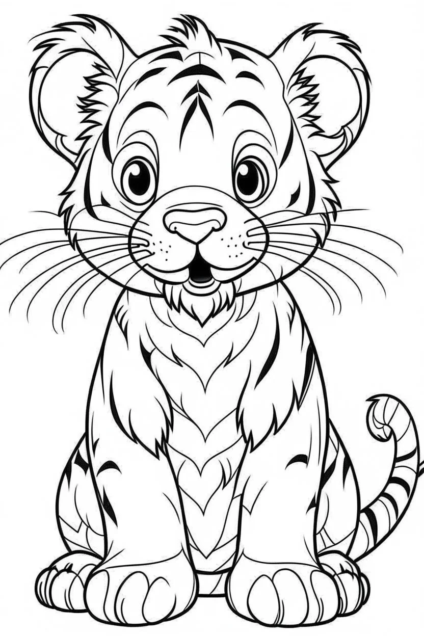 outline art for Tiger Cub coloring pages with sitch, white background, Sketch style, full body, only use outline, toddlers style, clean line art, white background, no shadows and clear and well outlined.