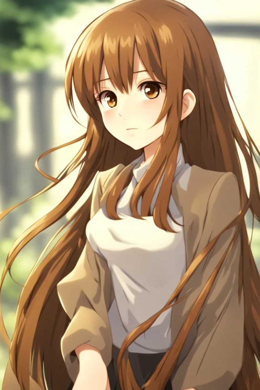 attractive anime woman with brown long hair