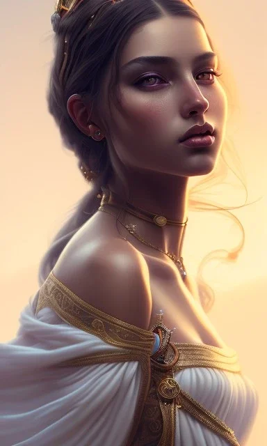 Arab maid , hot sexy , cute, beautiful, long hair, wavy hair, black eyes, head and shoulders portrait, cinematic, 8k, resolution concept art portrait by Greg Rutkowski, Artgerm, WLOP, Alphonse Mucha dynamic lighting hyperdetailed intricately detailed