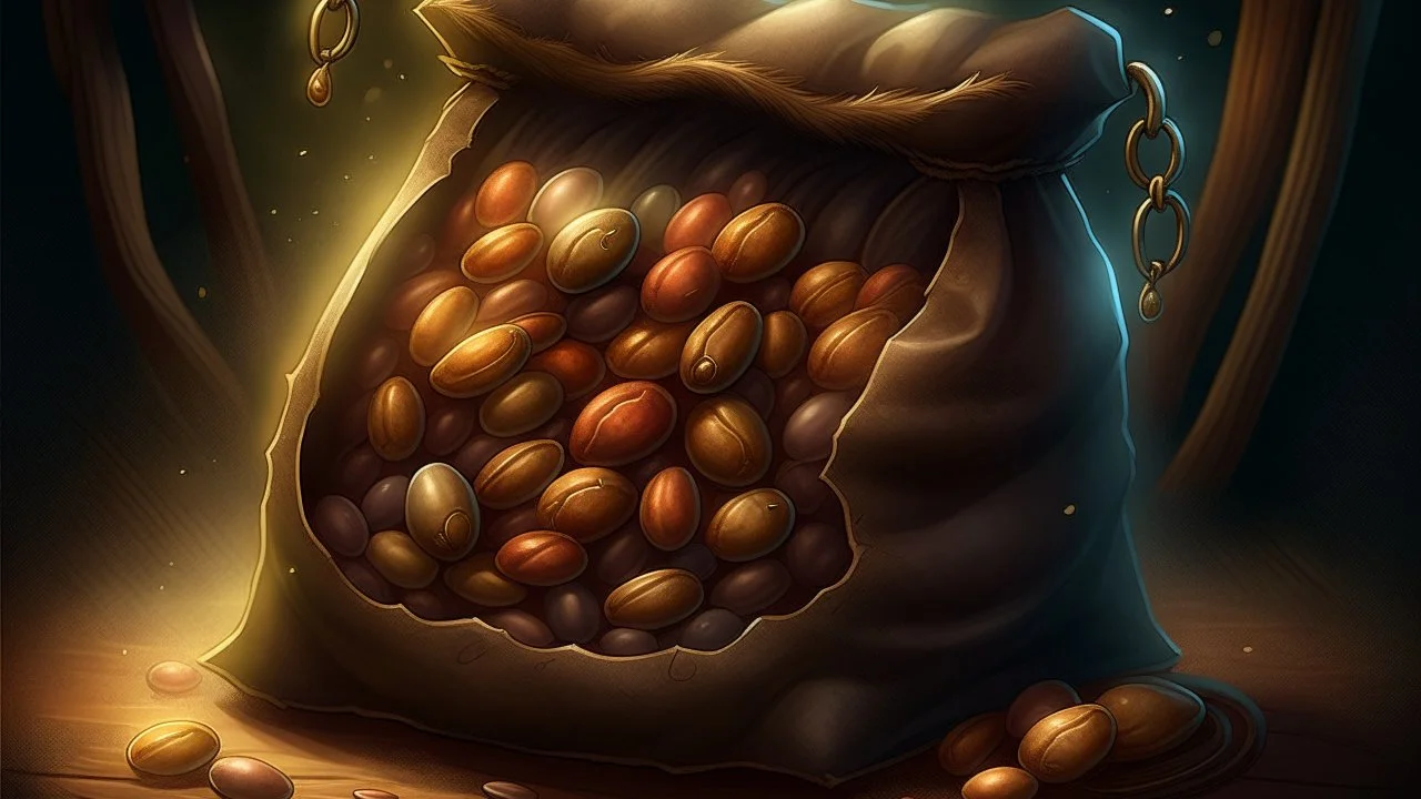 Fantasy digital illustration: beans in a old bag