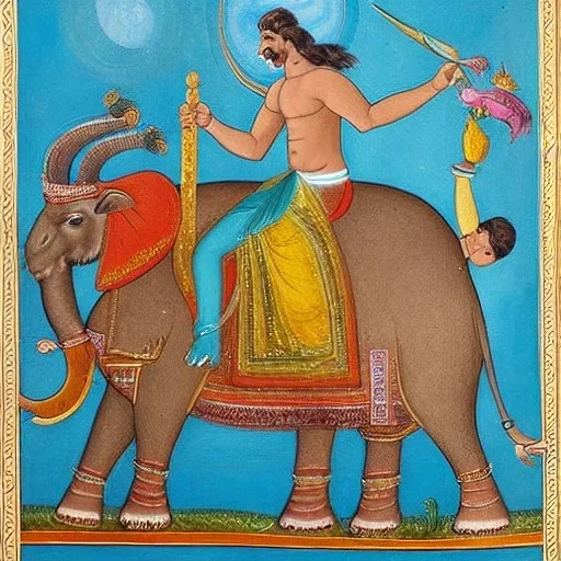 greek god riding an indian elephant painting