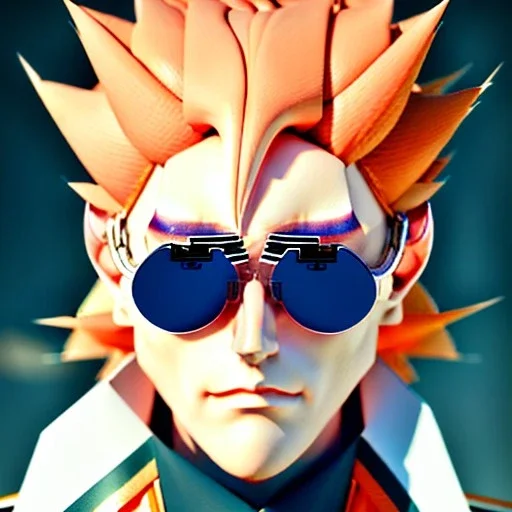 a man with blonde hair wearing sunglasses and an orange jacket, a character portrait by Miyazaki, featured on pixiv, rayonism, toonami, official art, anime