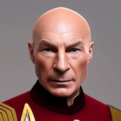 Captain Jean-Luc Picard as a Starfleet Officer, realistic, 8k, cinematic, in the style of Captain Picard from Star Trek TNG, dramatic light, full body, cinematic, photo realistic, portrait Photography, Depth of Field, hyper-detailed, beautifully color-coded, insane details, intricate details, beautifully color graded, Cinematic, Color Grading, Editorial Photography, Photography, Photoshoot, Shot on 85mm lens, Shutter Speed 1/500, F/2,