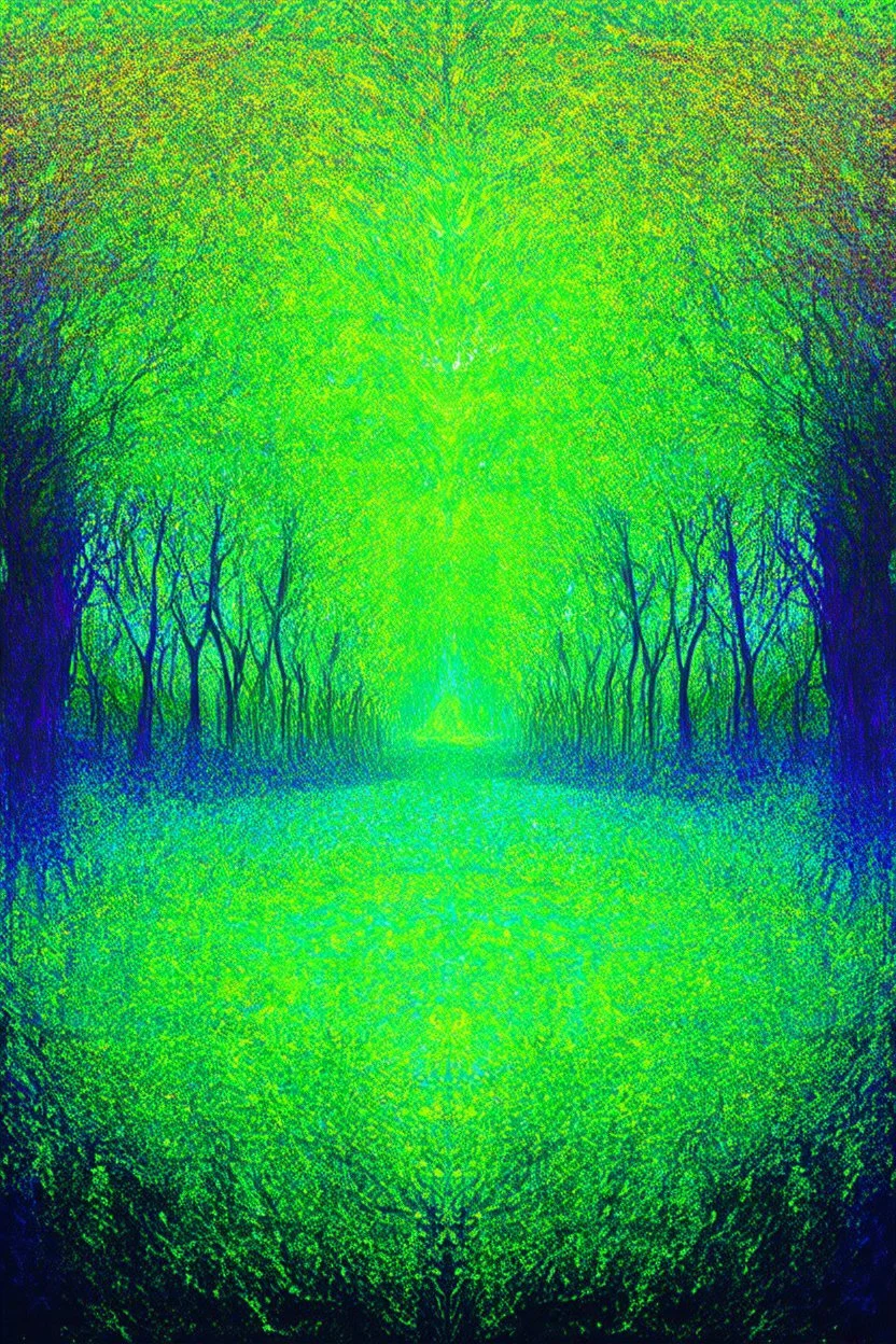 silent complicity of staying out of the now; surrealistic optical art; nature palette