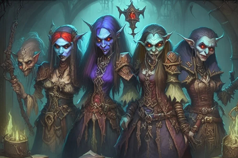 This gang of necromancers and their minions who enchant the toys sold by the Puppet Master. They are led by a powerful trio of sisters who are powerful female elven warlocks devoted to vile liches, imprisoned away during the God Seal