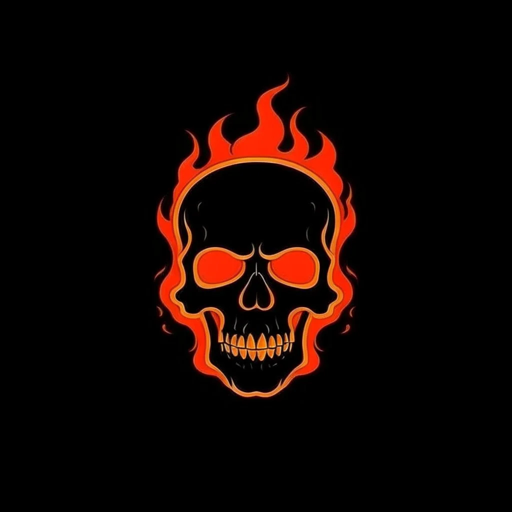 minimalistic burning skull flame logo