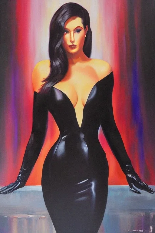 Full body portrait, painting, medium shot lady CyberNoir