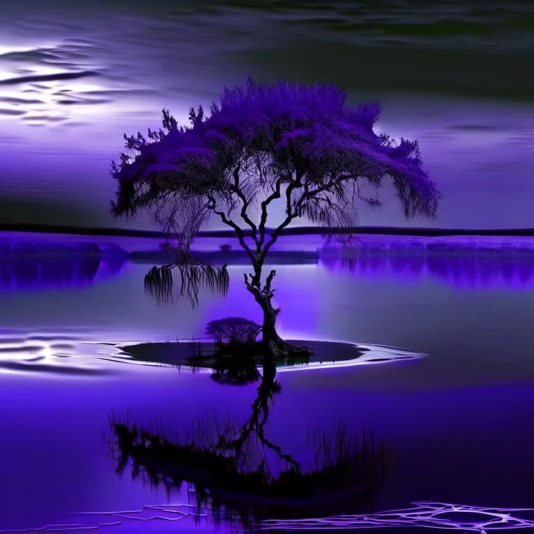 a lonely tree deep purple water