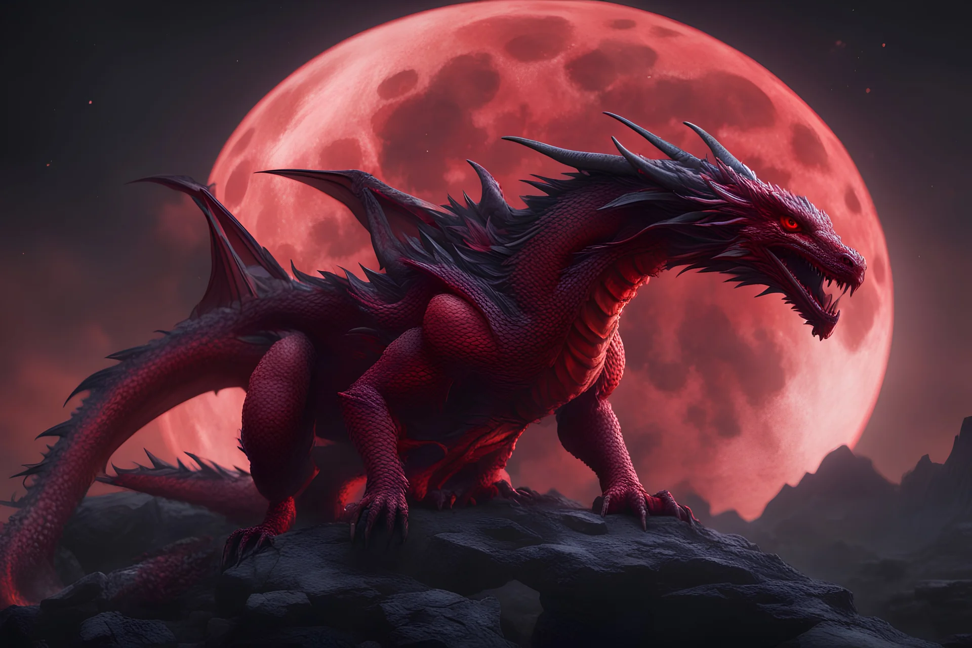 red moon dargon, ultra-realistic, cinematic, 8k