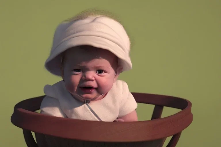  baby Who looks like donald trump in a Baby carriage wearing a bonnet