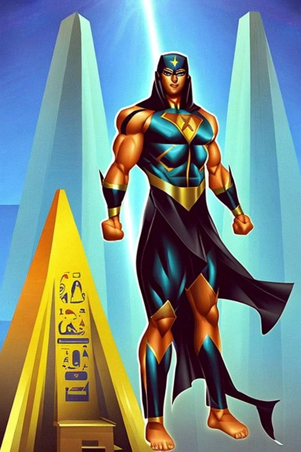 Egypt superhero with ا Pyramid powers full body