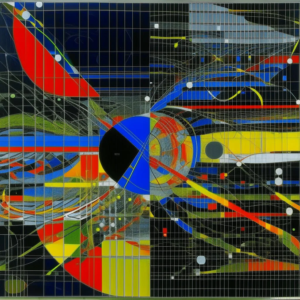 sci-fi schematic of solar wind patterns cross referenced with warming trends, abstract geometric art, straight lines and precise arcs, mind-bending illustration; asymmetric, chaotic science schematic, by Squeak Carnwath and Graham Sutherland