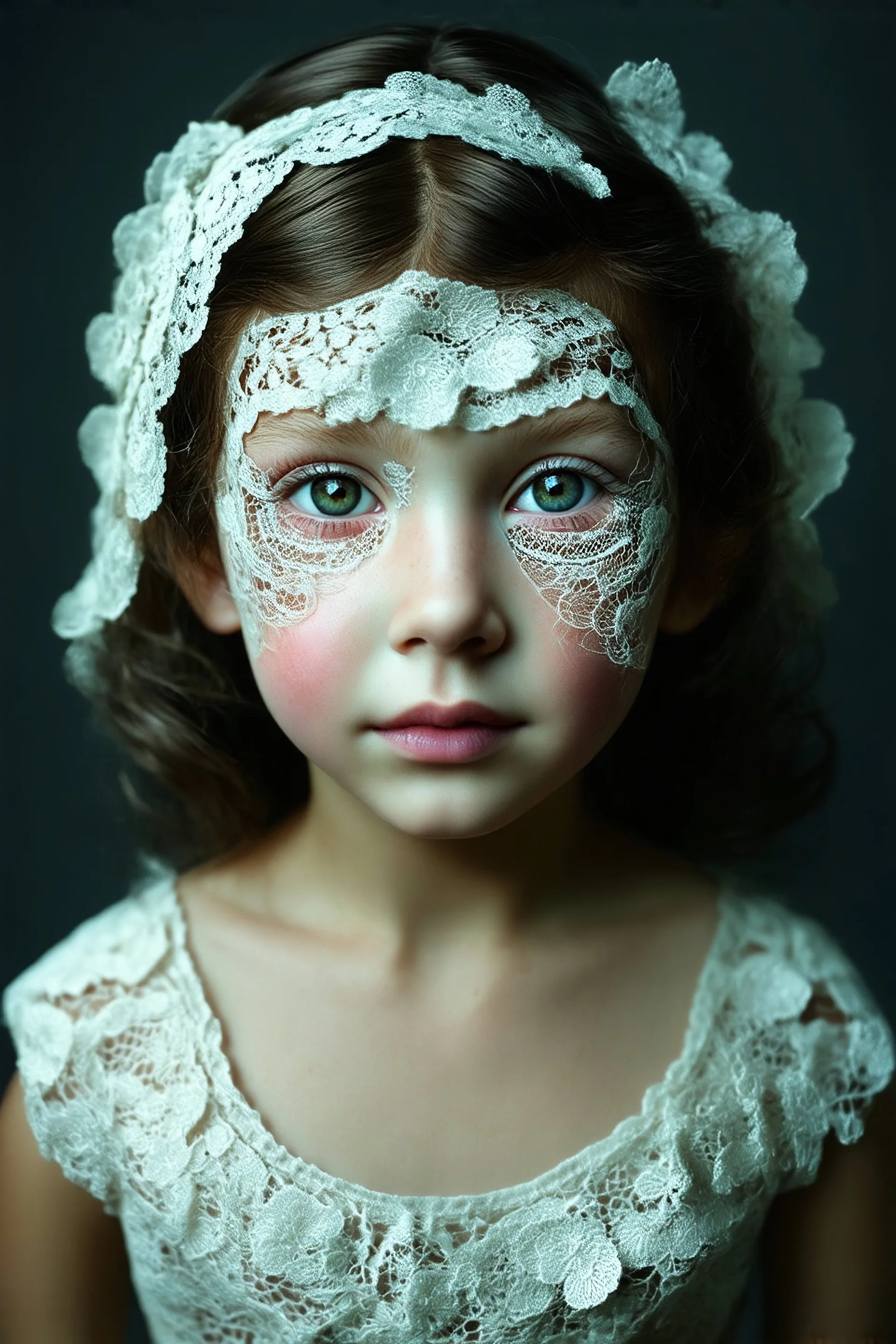 Face made of lace, 3d, autochrome