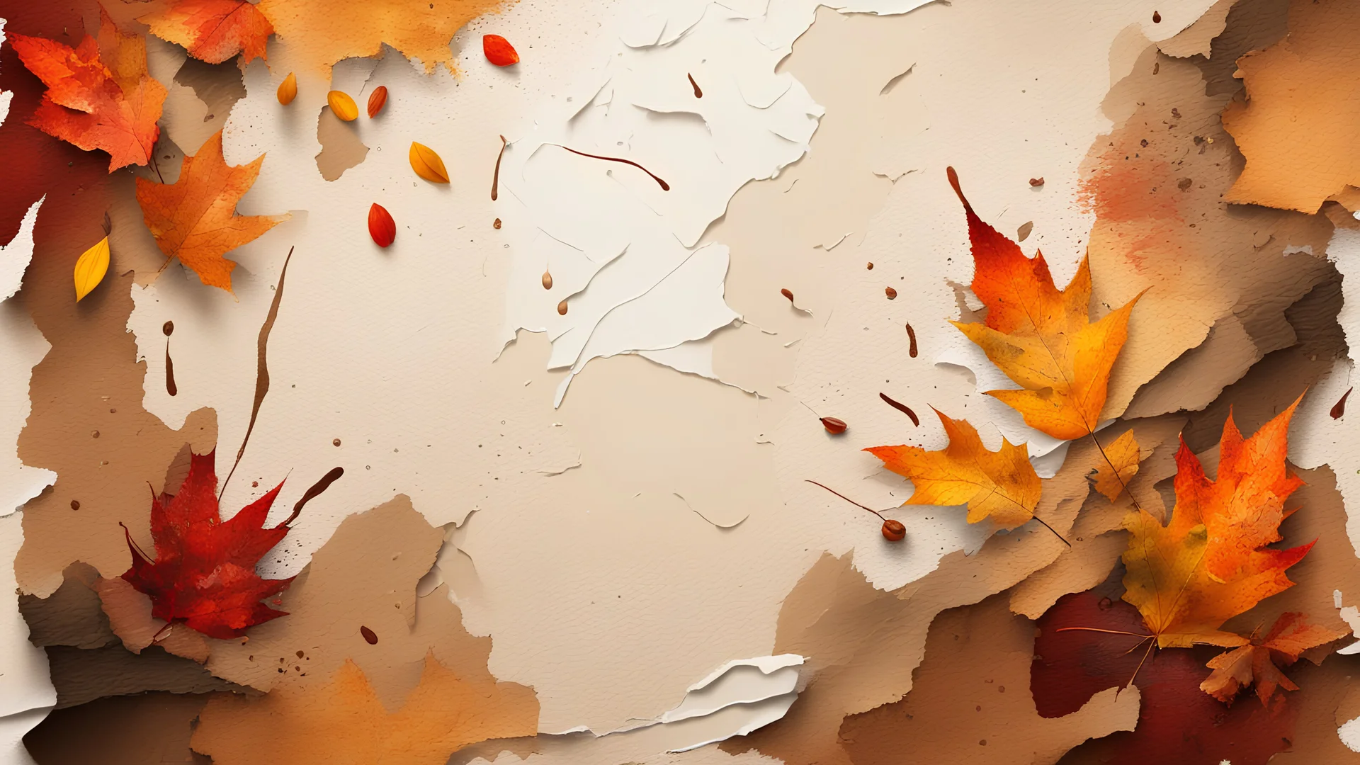 background old torn paper, autumn painting, oil drawing, paint strokes, paint drips, 8K, rain, wind