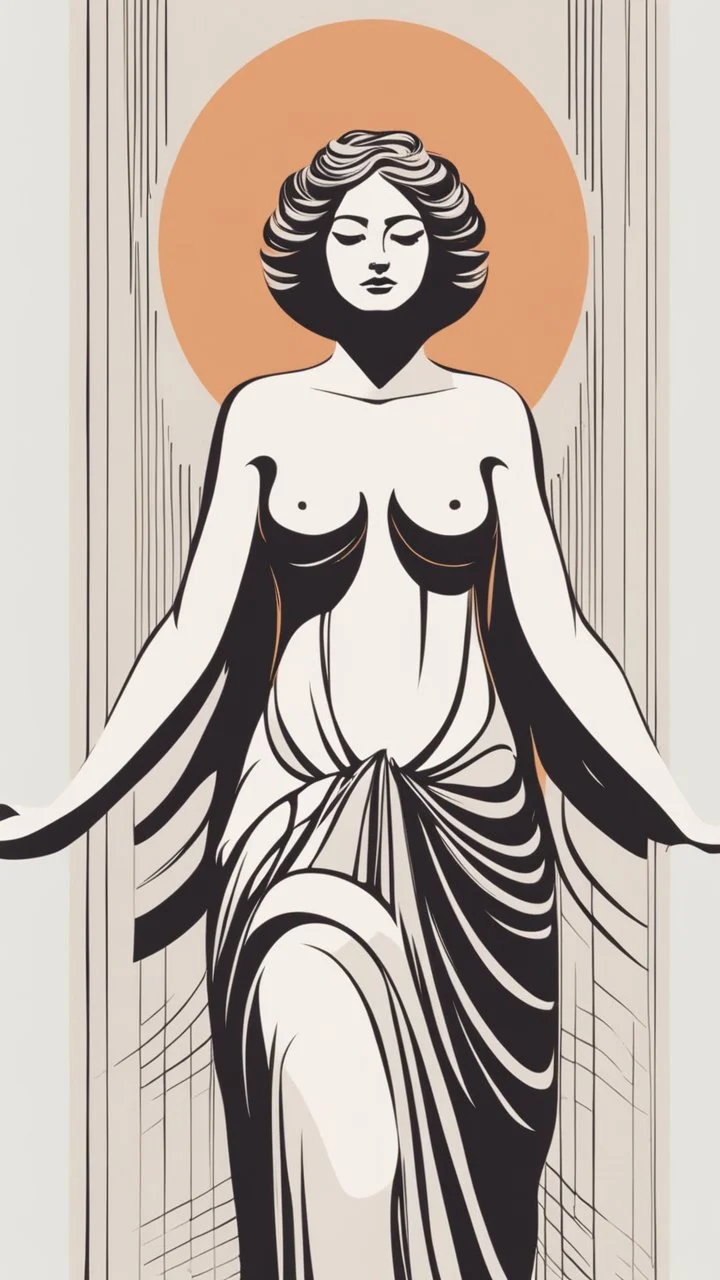 minimalist linear art, centered with empty space, Esboço linear do corpo de uma mulher estatua, with her arms are outstretched line fluid abstract, art style by Coco Vandi, retro minimal, art style by Eckhart Tolle