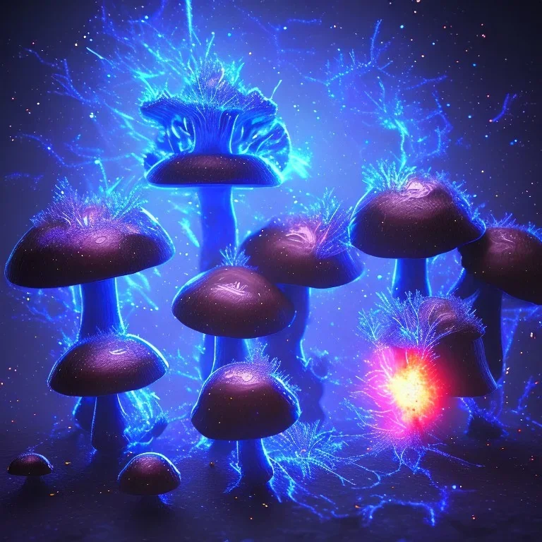 Spherical Frost metal magic armoured lightning Mycelium MUSHROOMS stars galaxy SPACE lANDSCAPE BURNING IN BLUE FLAMES hellfire abyss math chaos blob